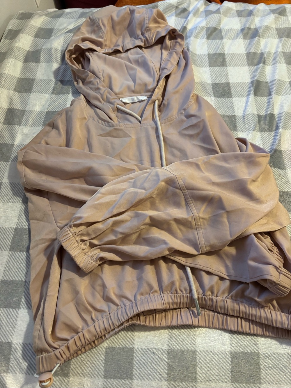 Elodie Hooded Utility Pullover Jacket in Beige